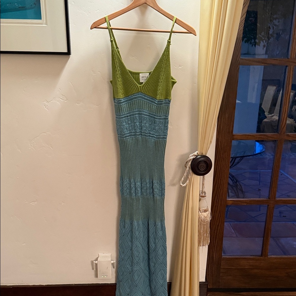 Misa Los Angeles Green and Blue Maxi Dress